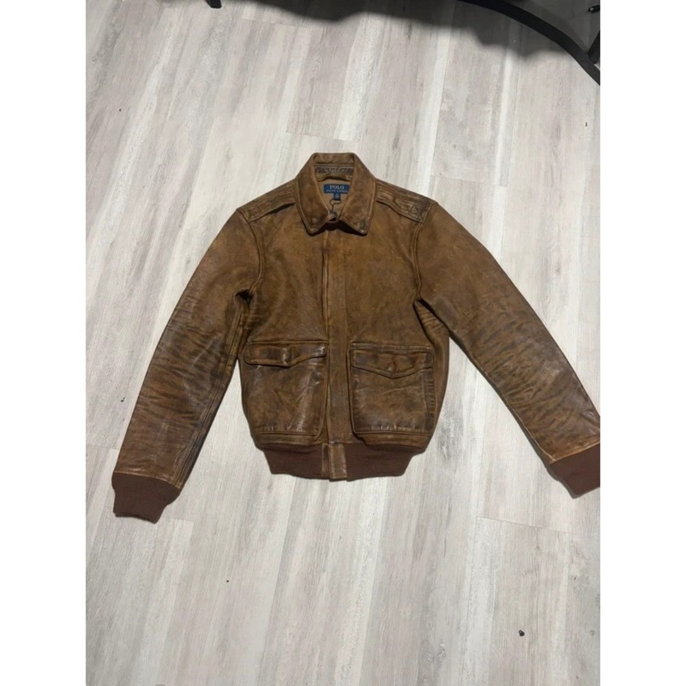 Polo Ralph Lauren Med Leather Bomber Jacket Distressed Brown NWT $998 MSRP Pilot